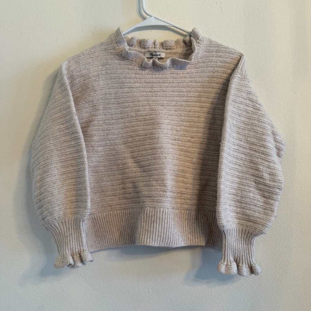 Madewell Ruffle Mockneck Wool & Cotton Blend Sweater